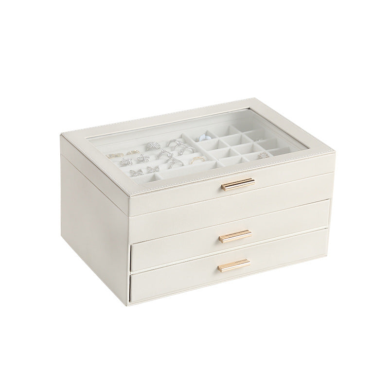 PU leather window multi-layer drawer-style jewelry box