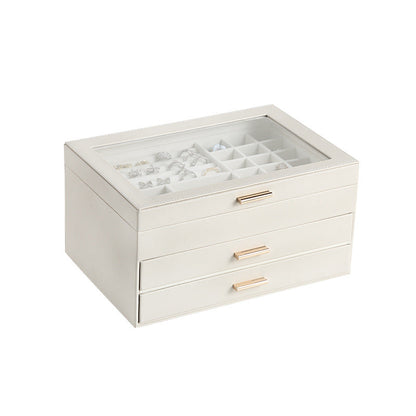 PU leather window multi-layer drawer-style jewelry box