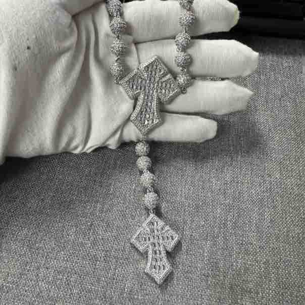 moissanite chain round bead cross necklace