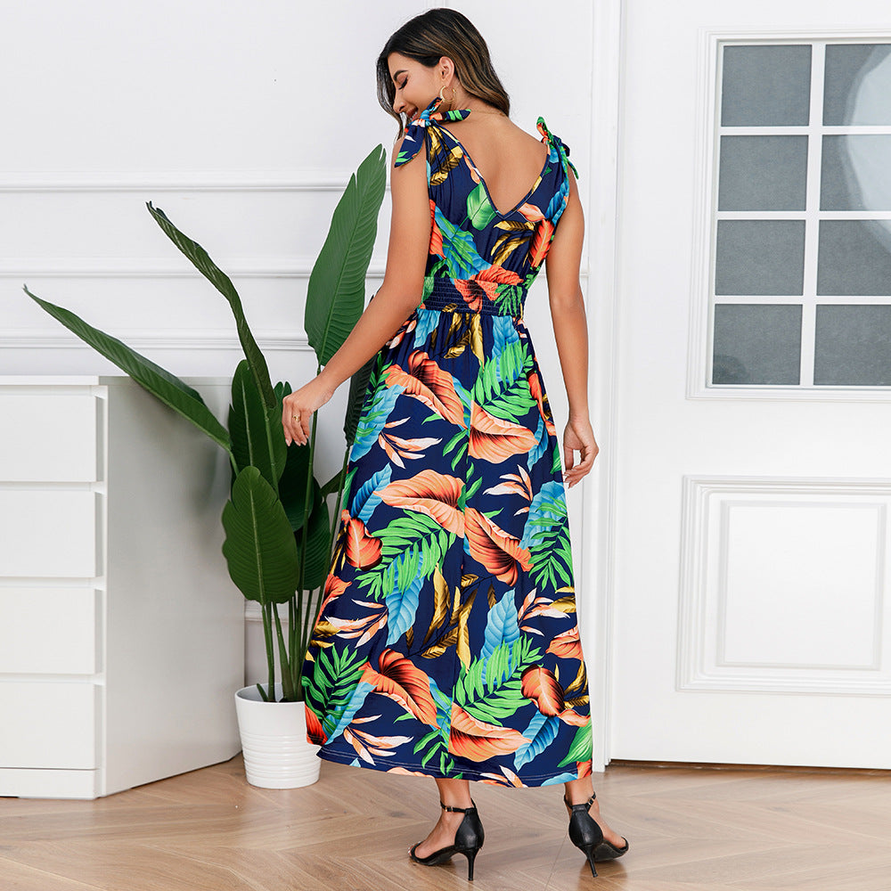 Hawaiian Beach Dress Summer Print Long Skirt Women&