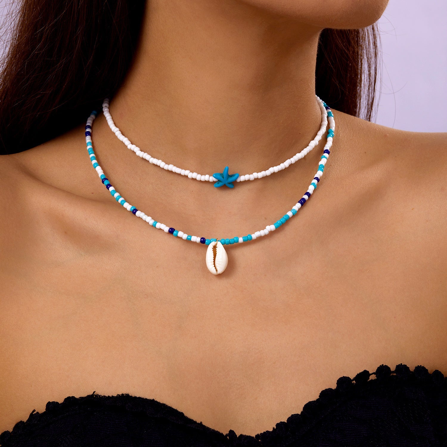 starfish necklace pearl multi-layer stacking necklace