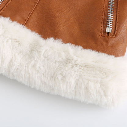 Autumn and winter fleece leather women&
