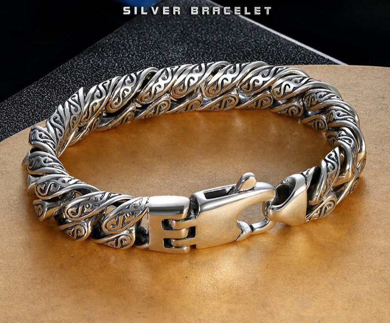 ang grass pattern silver-plated chunky bracelet