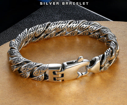 ang grass pattern silver-plated chunky bracelet