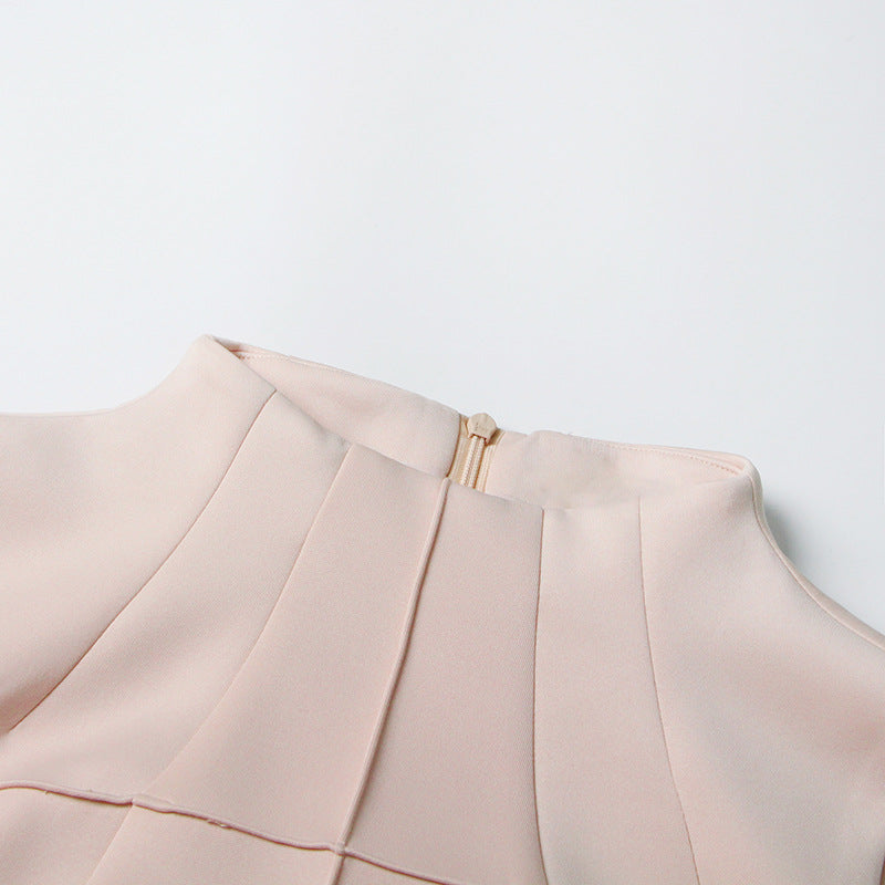 Pleated round neck sleeveless A dress with waist slimming long skirt