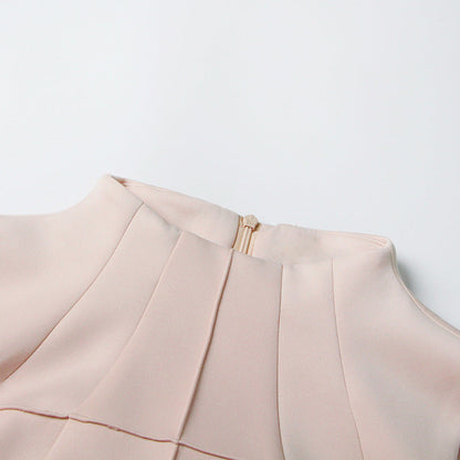 Pleated round neck sleeveless A dress with waist slimming long skirt