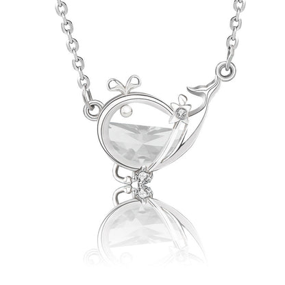 s925 Silver Sea Blue Half Moon Zircon Whale Necklace