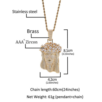 Hip Hop  Iced Out CZ Jesus Piece Pendant Necklace
