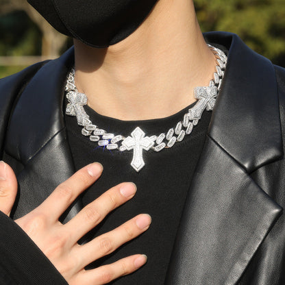 mens gold cross cuban link chain necklace