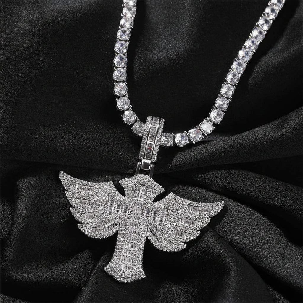 Angel Wings Cross Diamond Pendant