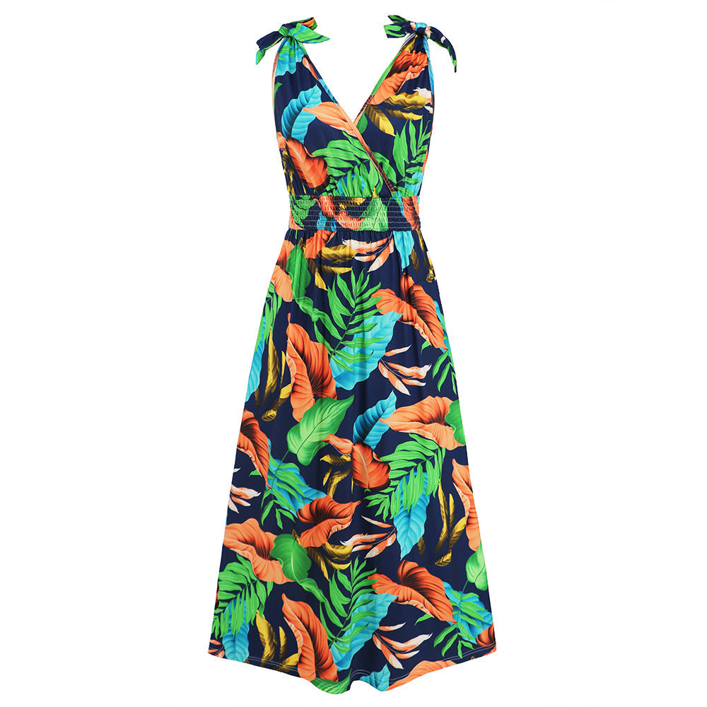 Hawaiian Beach Dress Summer Print Long Skirt Women&