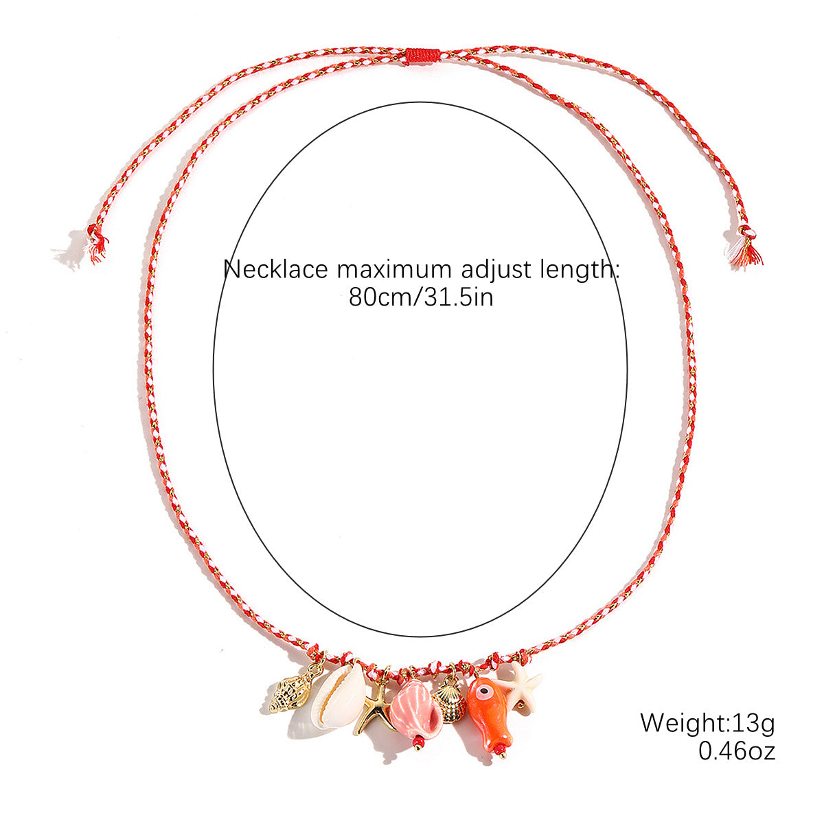 starfish shell necklace colorful rope braided ceramic necklace