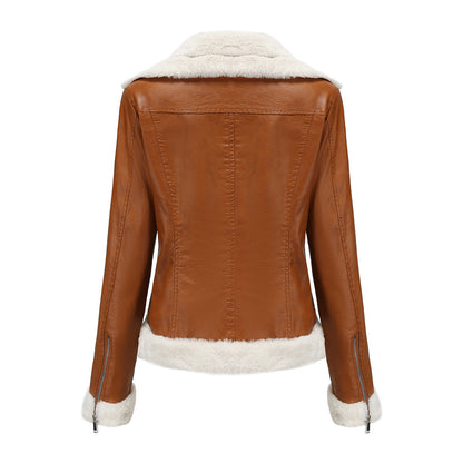 Autumn and winter fleece leather women&