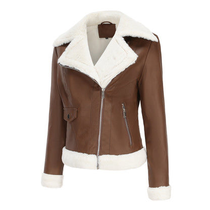 Autumn and winter fleece leather women&