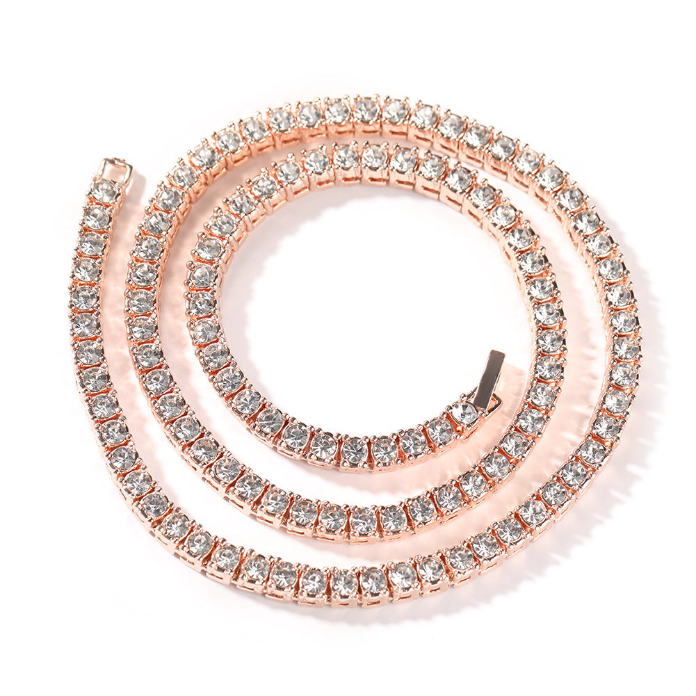 3mm4mm Alloy Rhinestone Row Tennis Chain Hip Hop Necklace