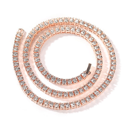 3mm4mm Alloy Rhinestone Row Tennis Chain Hip Hop Necklace