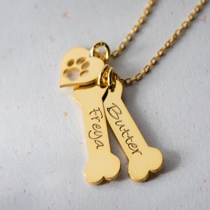 dog name necklace Personalized Bone Paw pendant