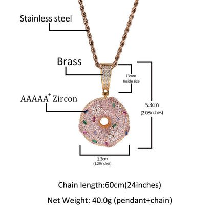 Hip Hop Colorful Zircon Donut Full Diamond Pendant