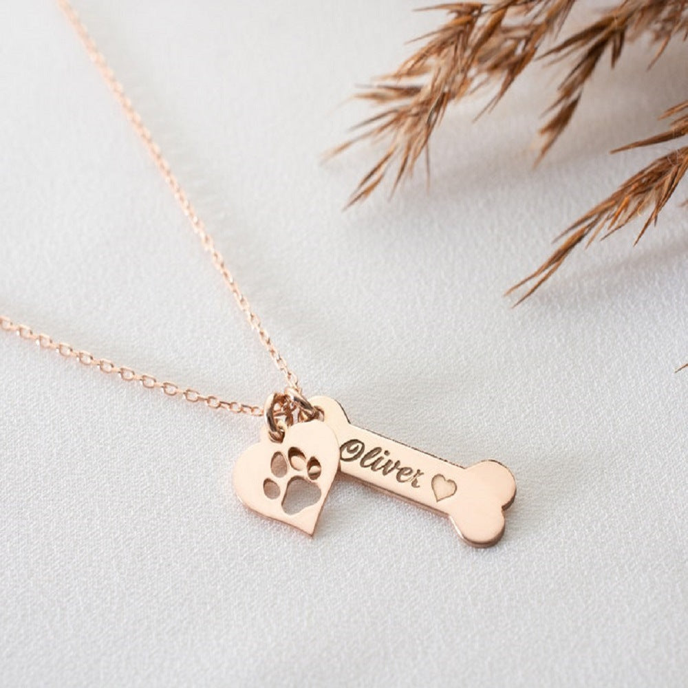 dog name necklace Personalized Bone Paw pendant