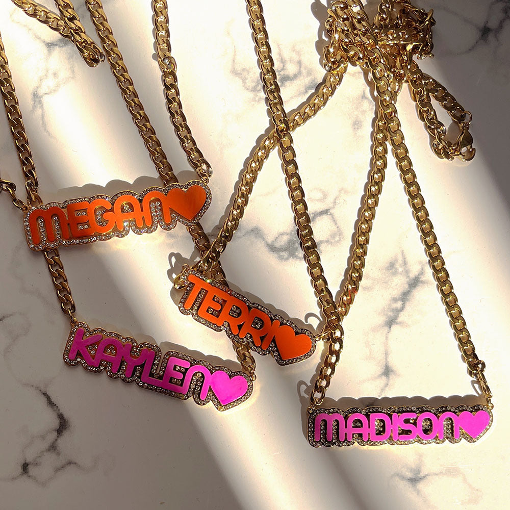 Zircon Acrylic Patch Color Name Necklace