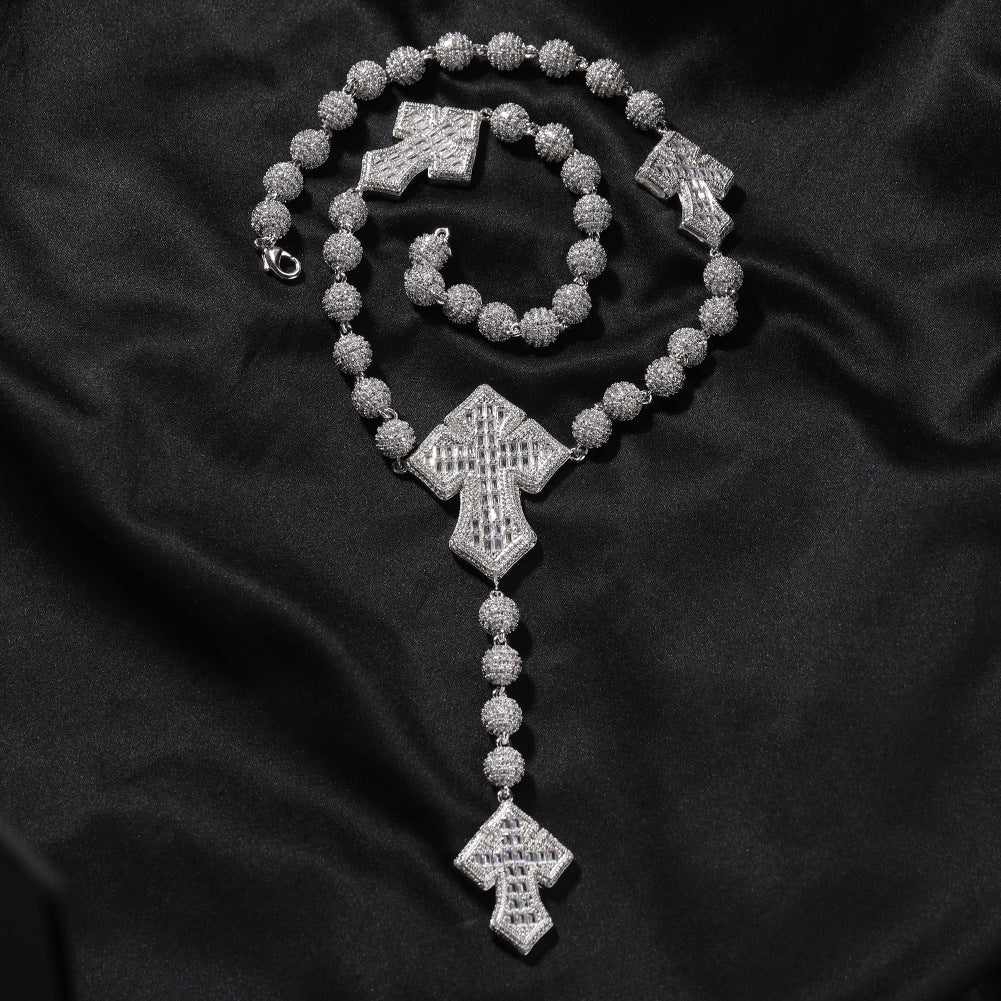 moissanite chain round bead cross necklace