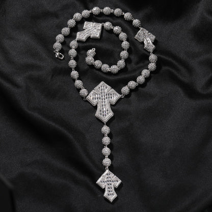 moissanite chain round bead cross necklace