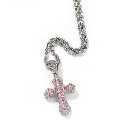 Blue Zircon Cross Hip-hop Necklace