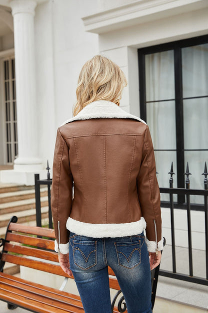Autumn and winter fleece leather women&