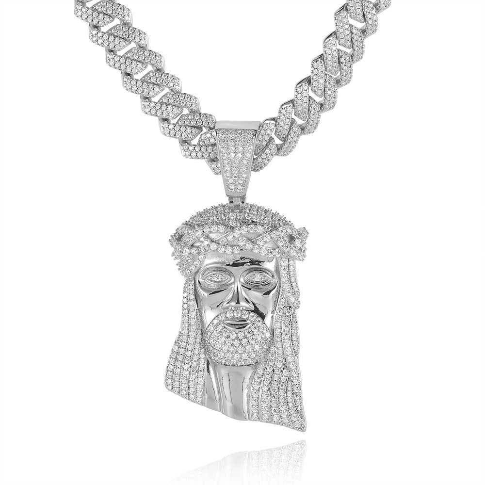 Micro Paved Zircon Jesus Head Hip Hop Men&