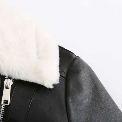 Autumn and winter fleece leather women&