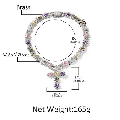 Colorful zircon ice flower cross necklace