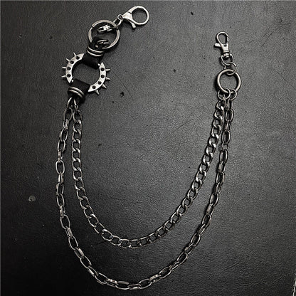 Exaggerated spiked retro trendy brand single loop pants chain