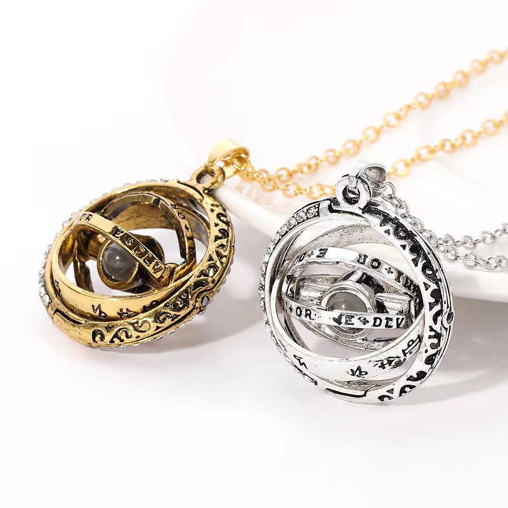 Astronomical ball projection necklace rotatable pendant