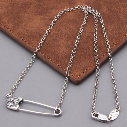 Retro cross pin necklace