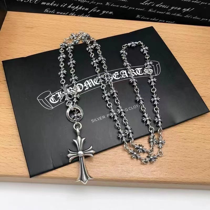 Retro gold silver cross flower necklace