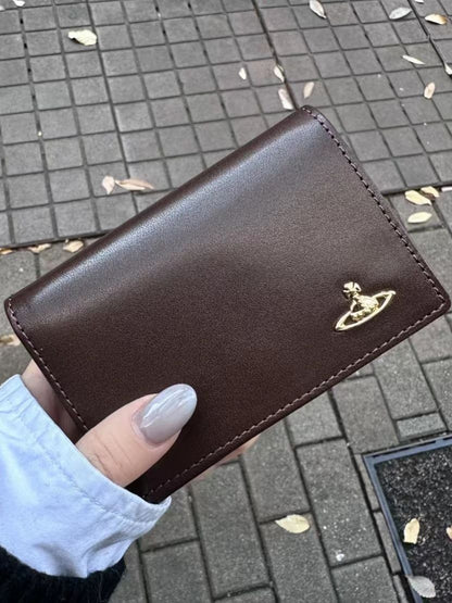 Solid color long cowhide card bag ID bag