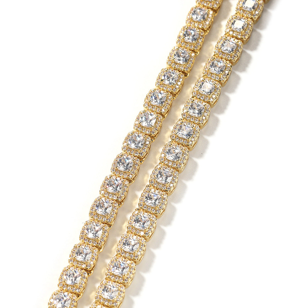Zircon Hip Hop Necklace 7mm Gold Plated Rock Candy Chain