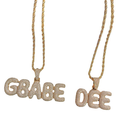 small bubble letter name necklace custom diamond pendant