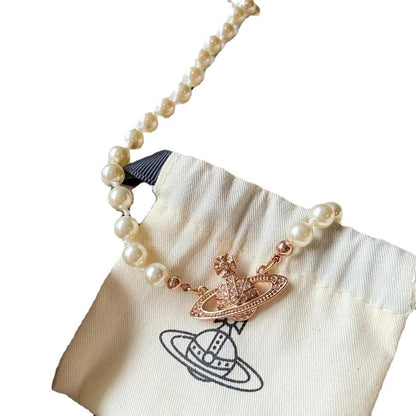 Brooch pearl necklace women&