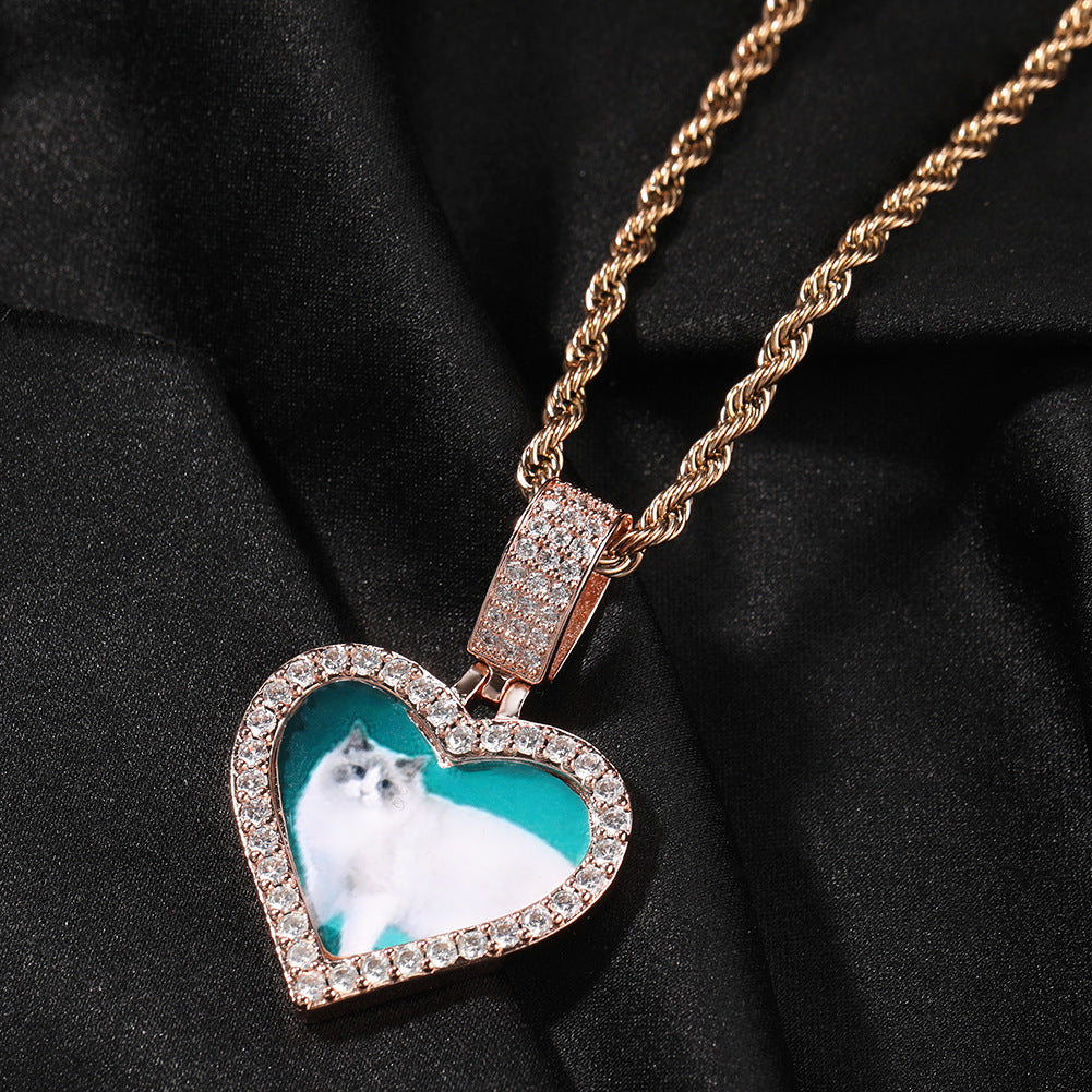 Customized photo heart shape pendant couple necklace