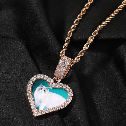Customized photo heart shape pendant couple necklace