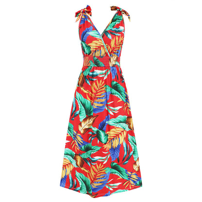 Hawaiian Beach Dress Summer Print Long Skirt Women&
