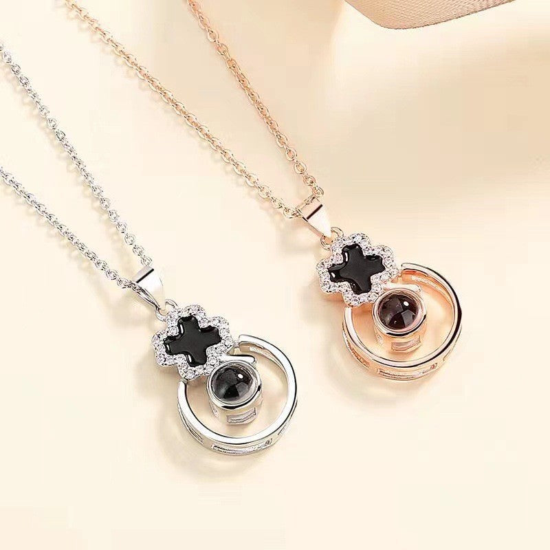 S925 Silver Epoxy Necklace Female Projection Pendant