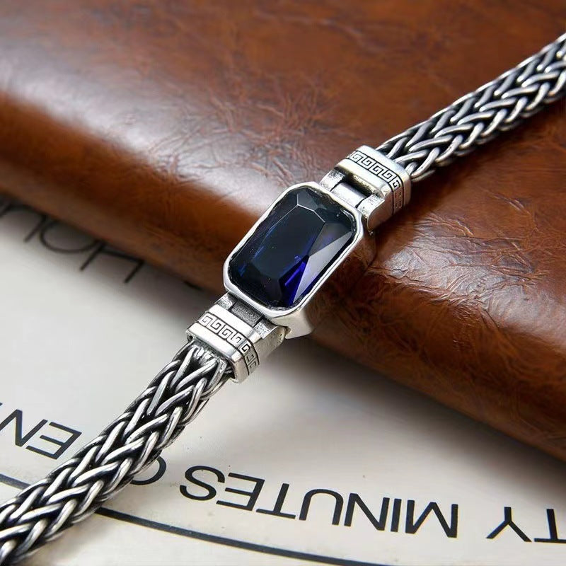Hand-woven aquamarine silver bracelet
