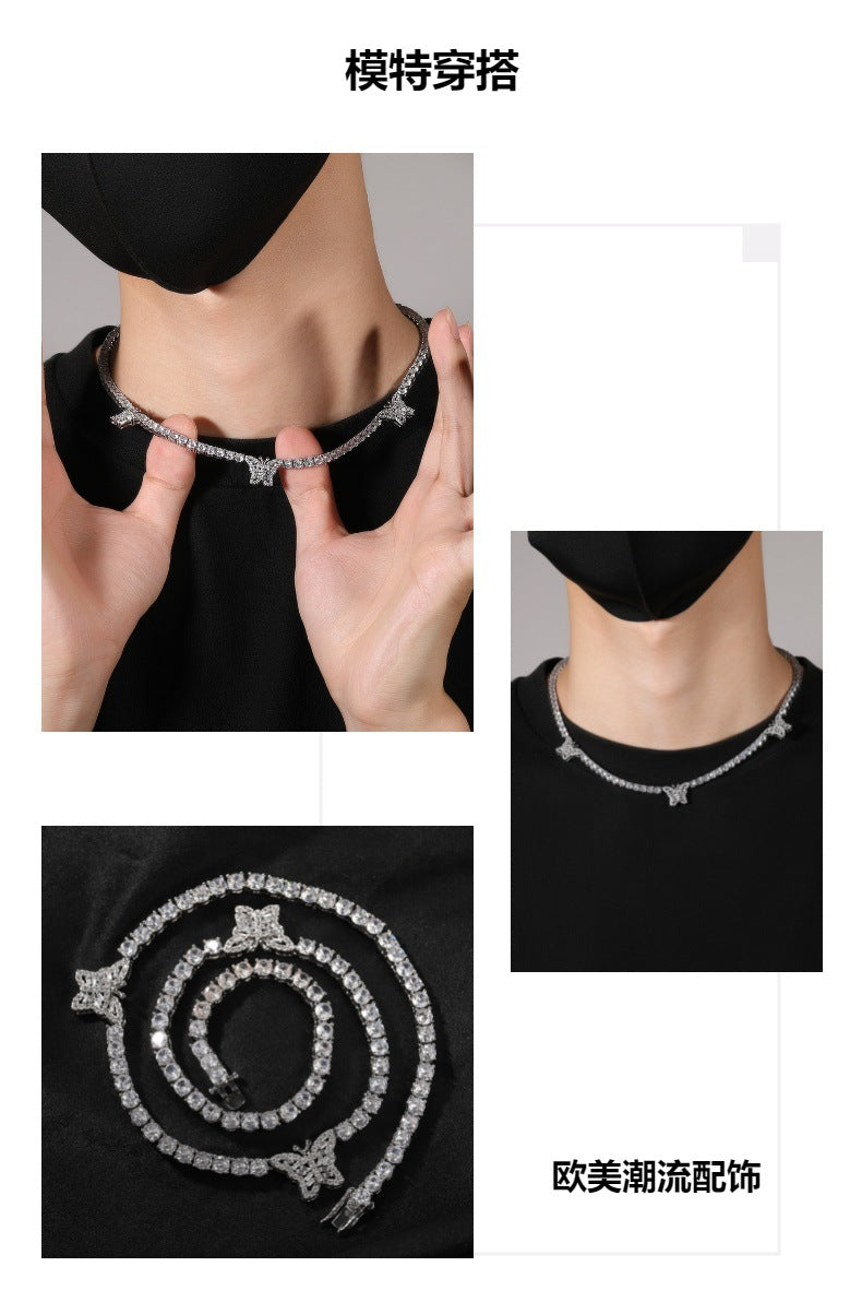 diamond tennis necklace butterfly chain