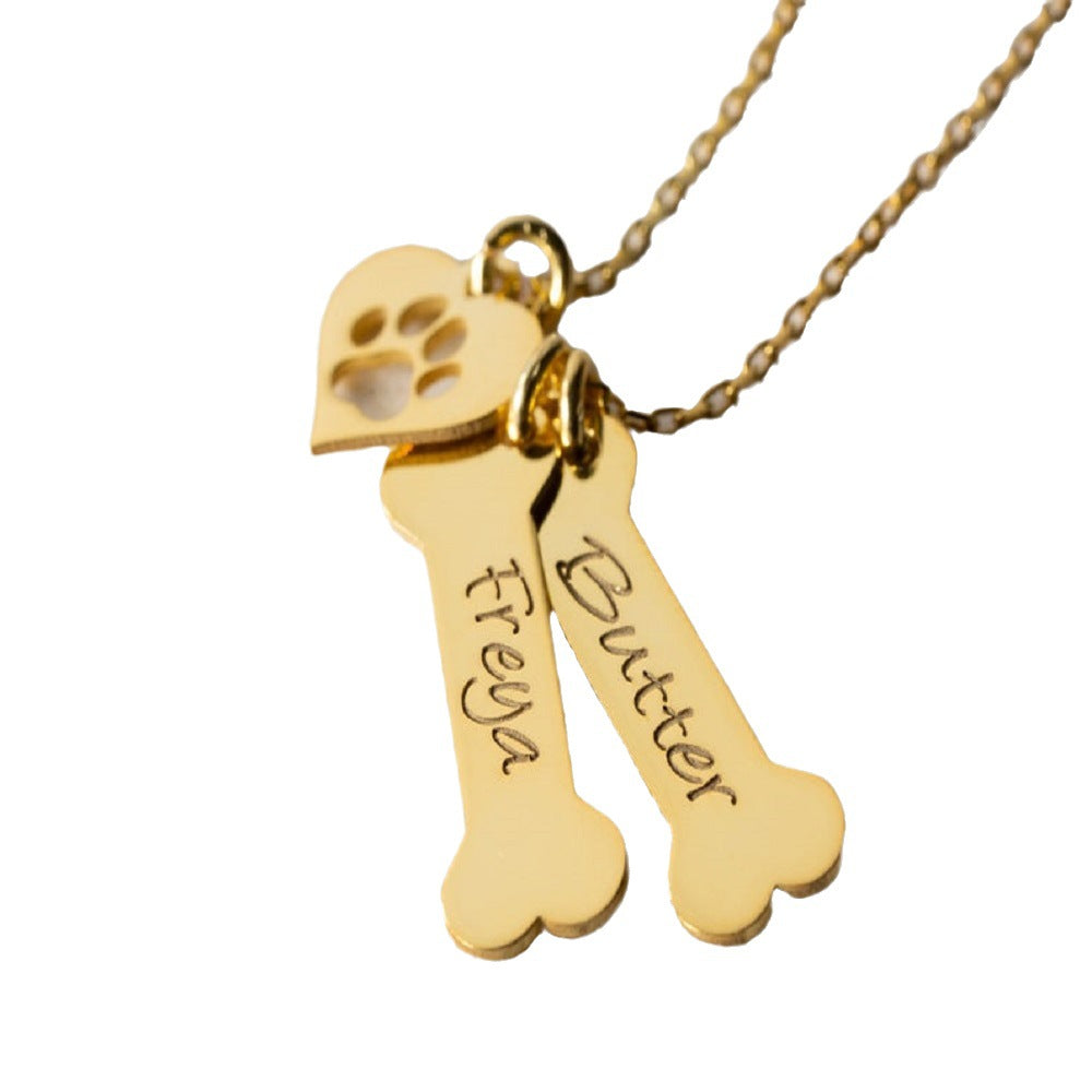 dog name necklace Personalized Bone Paw pendant
