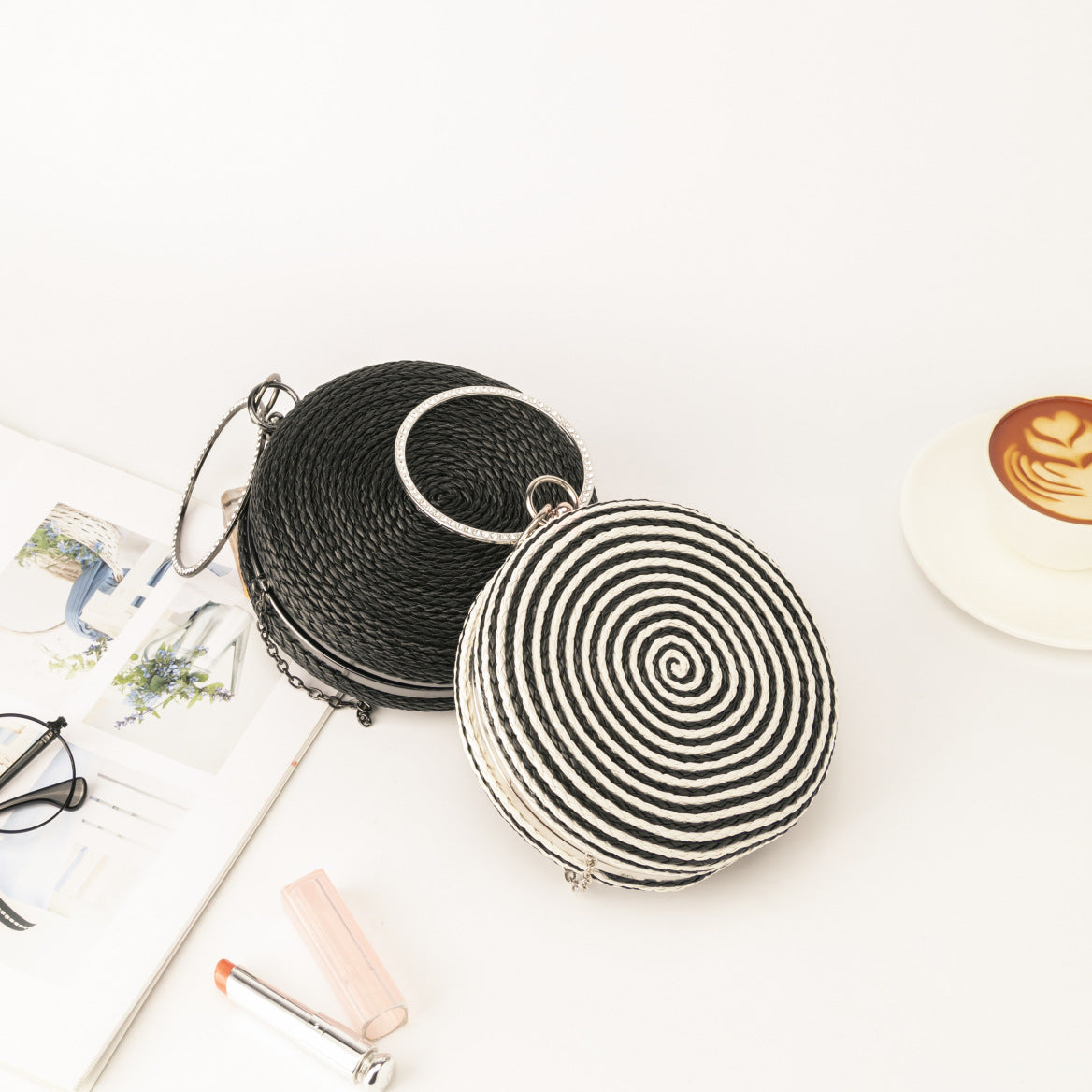 Round pure hand-woven crossbody clutch bag