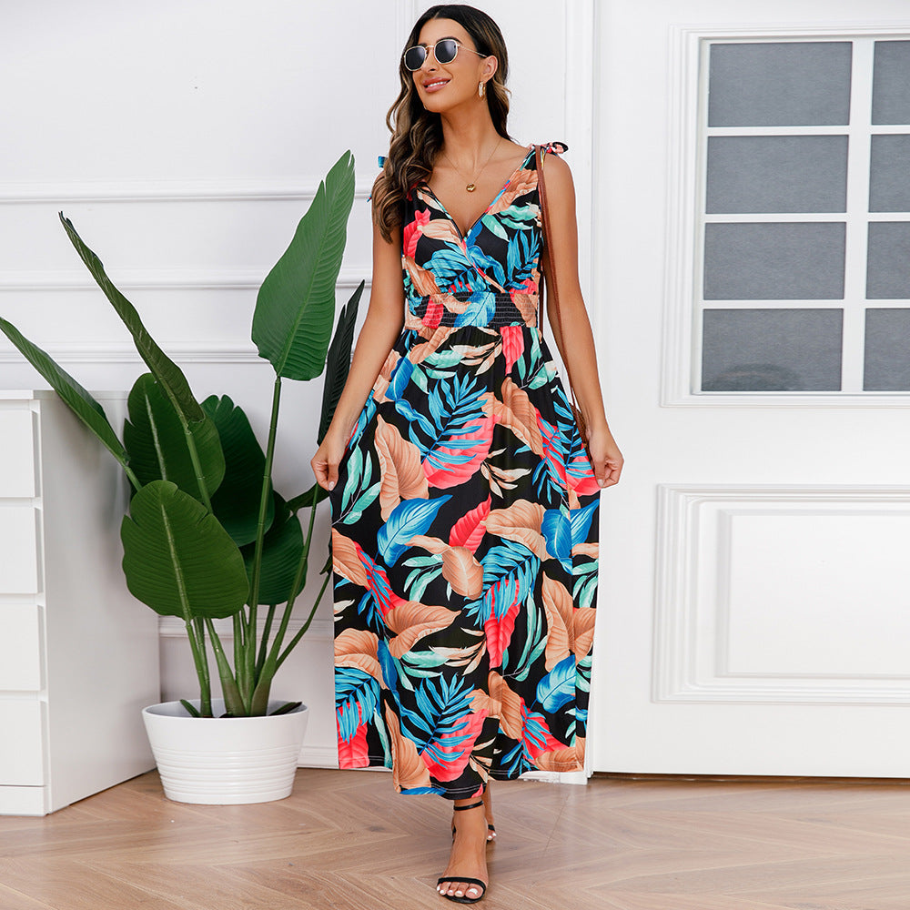 Hawaiian Beach Dress Summer Print Long Skirt Women&