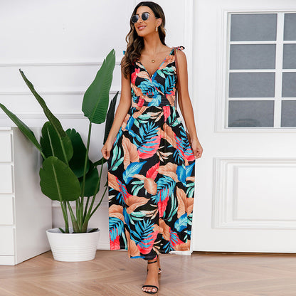 Hawaiian Beach Dress Summer Print Long Skirt Women&