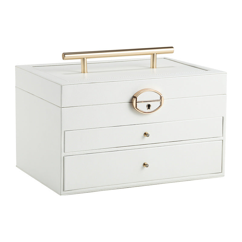 Portable large capacity jewelry box with large mirror
